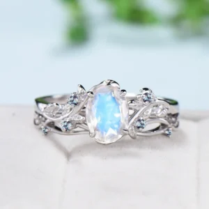 Sterling silver rainbow moonstone ring